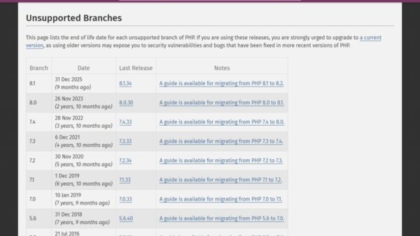 PHP 8.1, 8.0 and 7.4 security fix for CVE-2026-109618: options for end-of-life versions