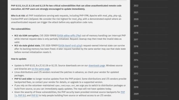 PHP 8.4.27 download for Windows and list of all changes