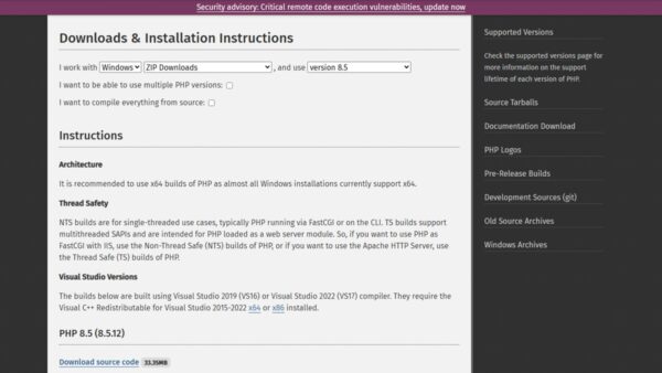 PHP 8.5.12 download for Windows and list of all changes