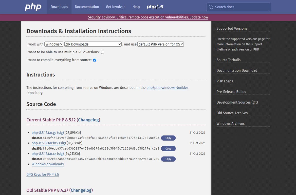 PHP 8.5.12 download source code tarballs with SHA256 checksums