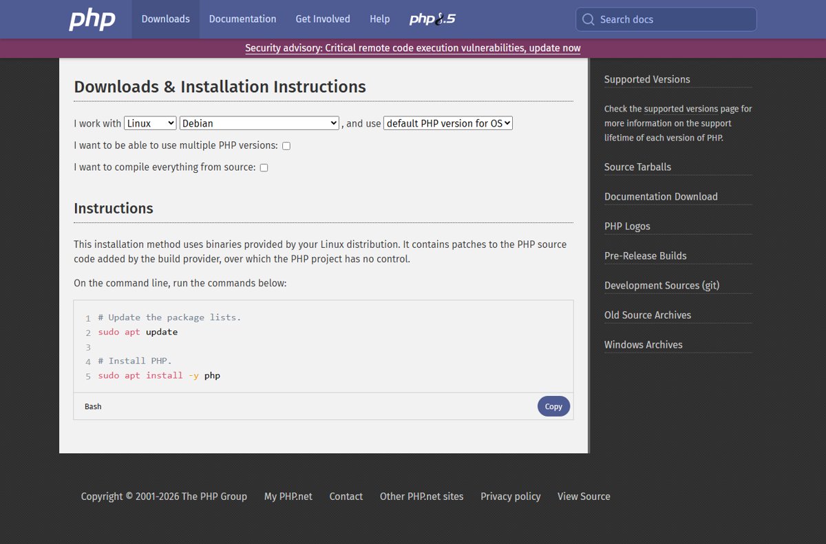 PHP security update download page on php.net with installation instructions