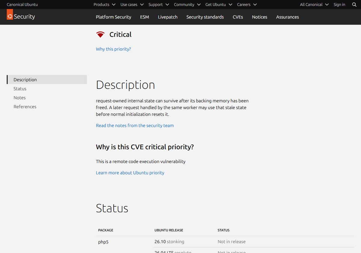 PHP2Shell Ubuntu 24.04 risk: CVE-2026-109619 rated Critical priority by Ubuntu