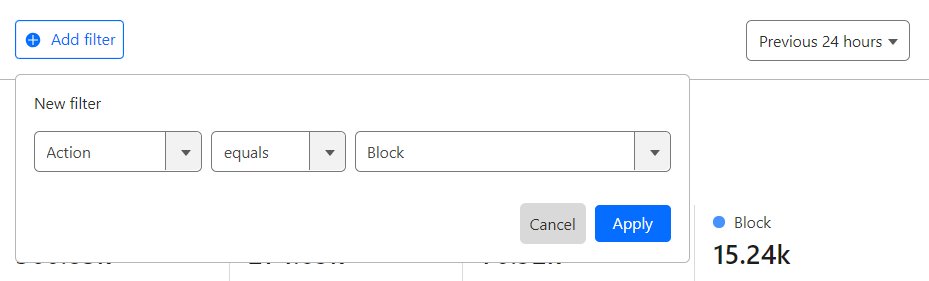 PHP2Shell blocked requests: Cloudflare Security Events Add filter with equals operator