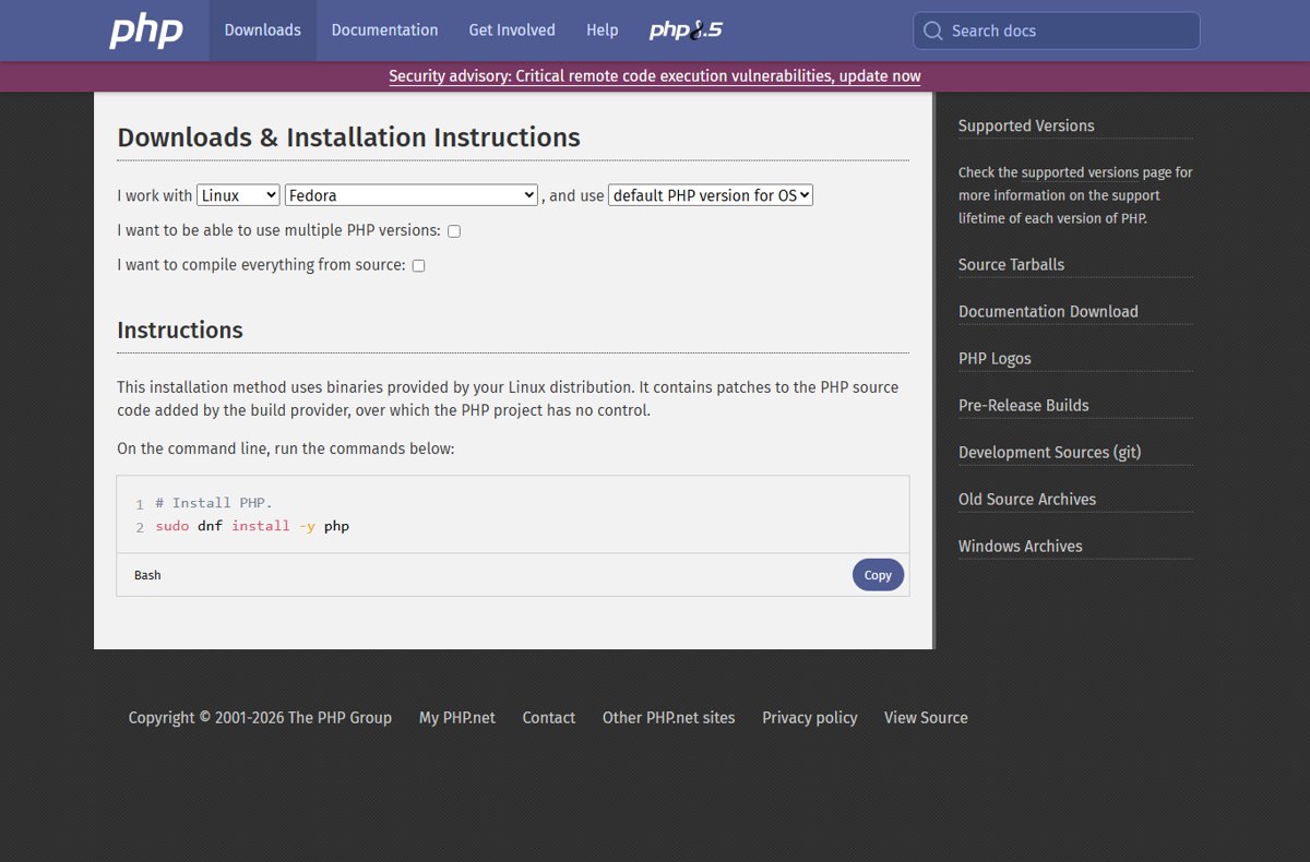 PHP2Shell patch install on Linux using the dnf command from php.net