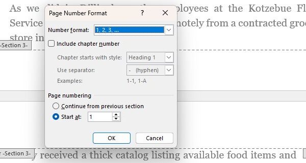 How to insert page number from specific page in Word