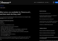 Paramount+ Help Center page listing the Essential plan price and features
