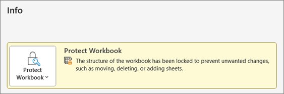 Password protect Excel workbook with the Protect Workbook button on the Info page