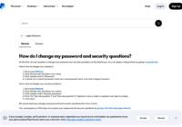PayPal help article listing steps to change password and security questions