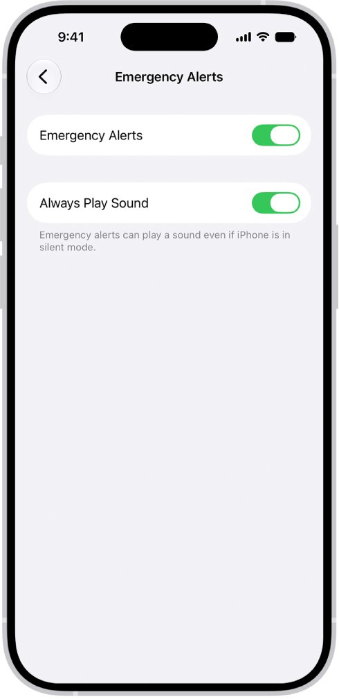 Persistent weather alert on iPhone from Emergency Alerts with Always Play Sound on