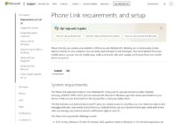 Phone Link requirements and setup page listing Android and iOS tabs
