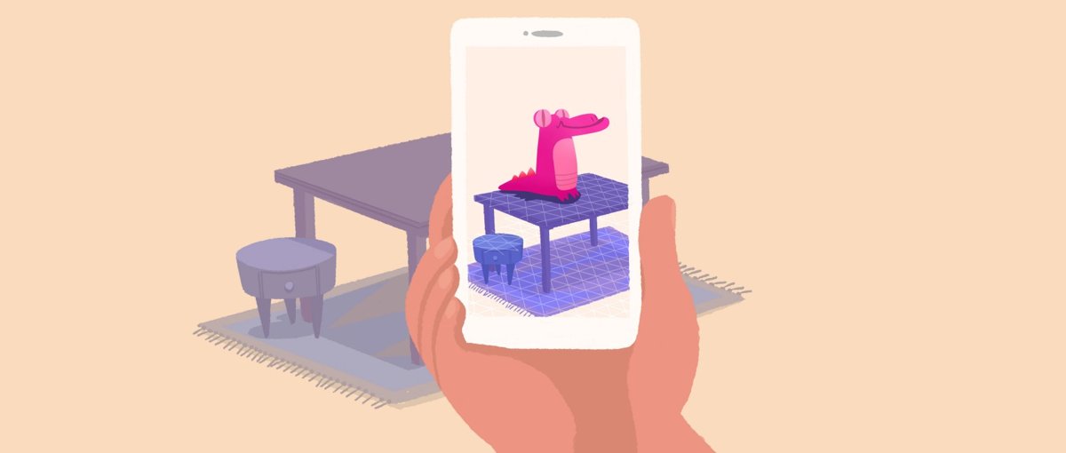 Phone camera view placing a virtual character on a detected table surface