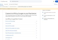 Pixel Phone Help page for connecting to VPN by Google on Pixel