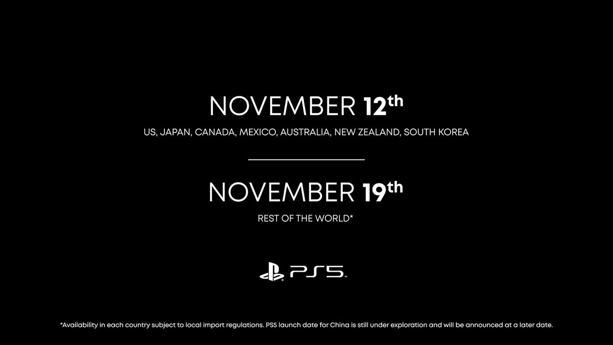 PlayStation 5 launch dates of November 12 and November 19