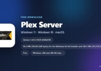 Plex Media Server card with version, licence, size and supported systems