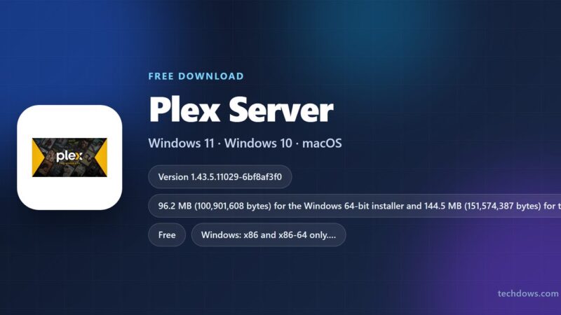 Plex Media Server card with version, licence, size and supported systems