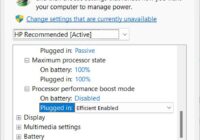 Power Options advanced settings with Maximum processor state at 100%