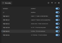 PowerToys Hosts File Editor listing IP address entries with Active toggles
