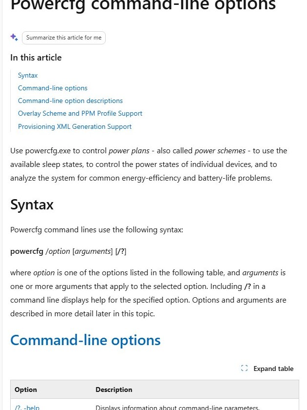 Powercfg command syntax for managing power plans from the command line
