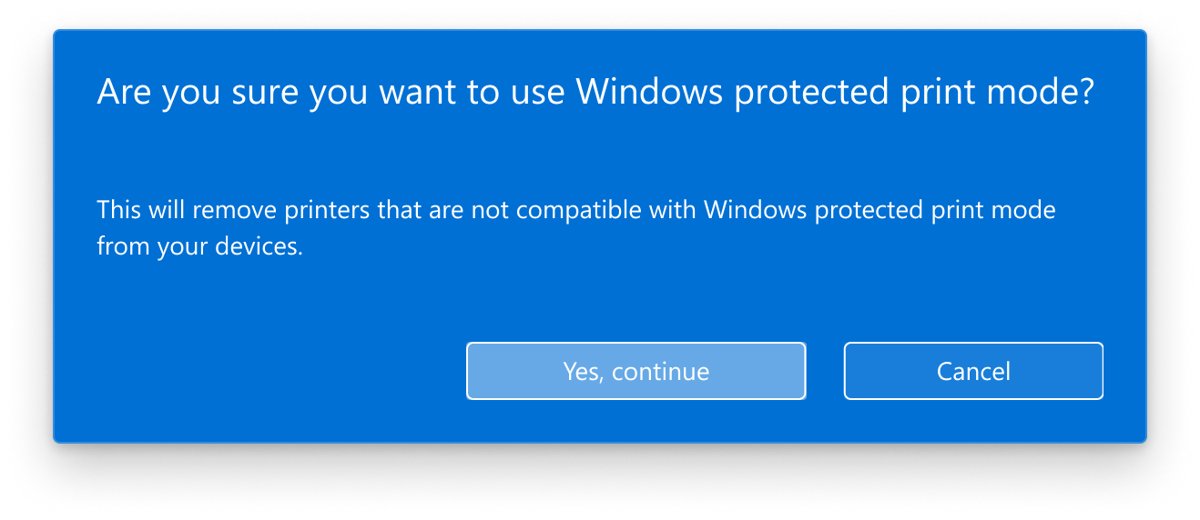 Printer installed but won't print after 24H2: protected print mode removes incompatible printers