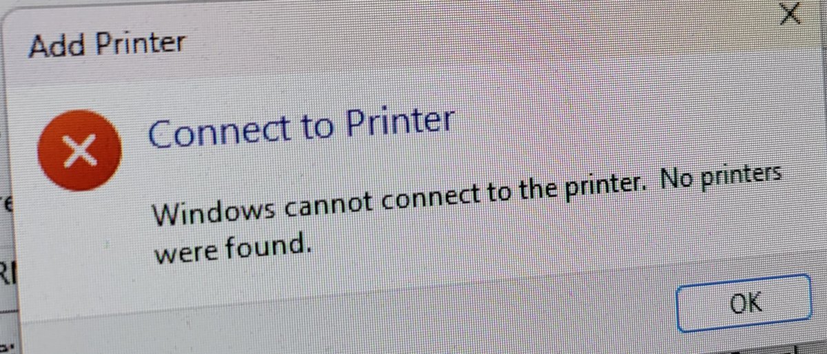 Printer not detected in Windows: Add Printer error saying no printers were found