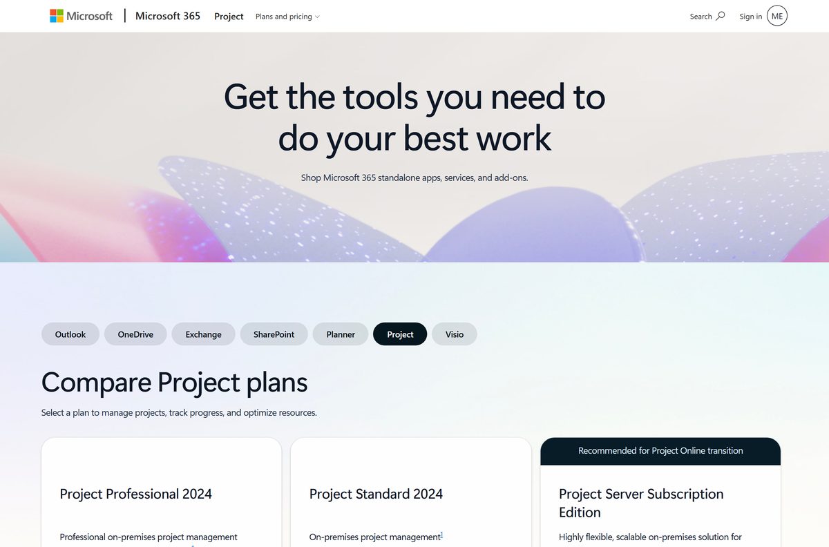 Microsoft page comparing Standard 2024 and Professional 2024 one-time purchases