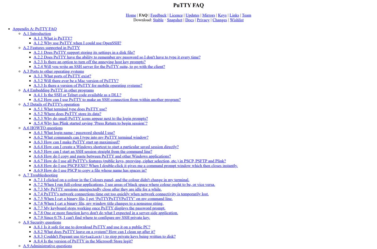 PuTTY FAQ answer about a macOS version