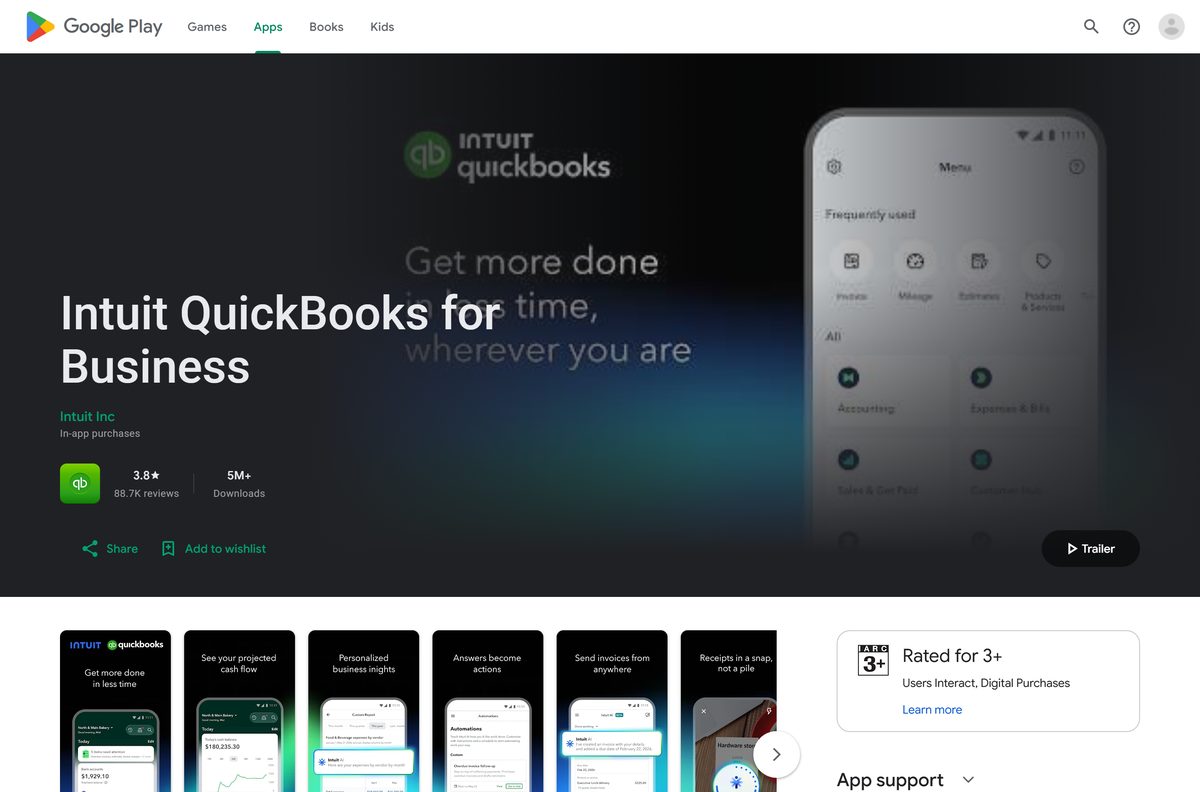 Google Play listing for QuickBooks Online Accounting by Intuit