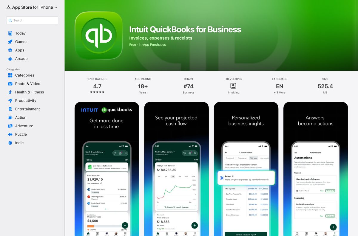 App Store listing for Intuit QuickBooks for Business
