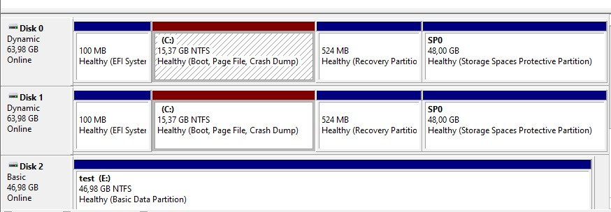 RAID 1 boot drive mirrored across two dynamic disks in Disk Management