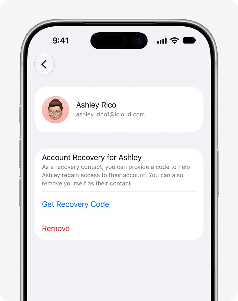 Recover iCloud account with a recovery contact using Get Recovery Code on iPhone