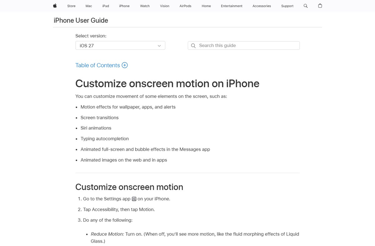 Reduce Motion to minimize Liquid Glass effects in Apple's iPhone guide