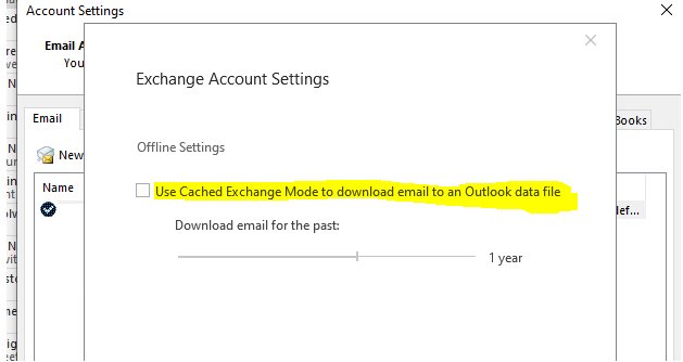 Refresh Outlook when Work Offline is missing by checking Cached Exchange Mode