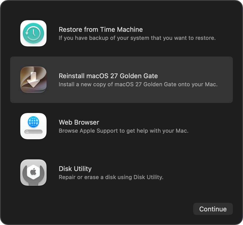 Reinstall macOS to restore Finder from the macOS Recovery options