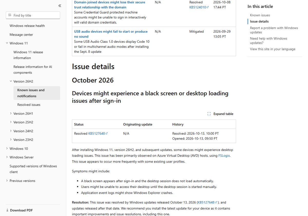 Release health known issues table showing the USB audio entry as Mitigated