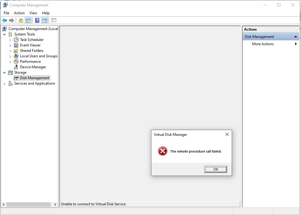 Remote procedure call failed error in Virtual Disk Manager on Windows