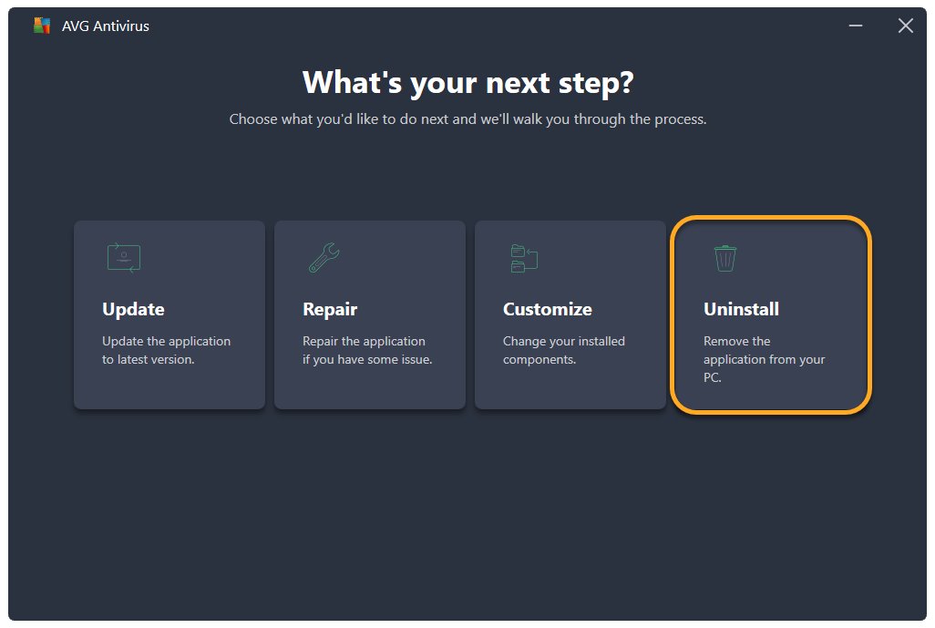 Remove AvLaunch.exe with the Uninstall tile in AVG Antivirus setup