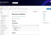 Rename-LocalUser cmdlet reference page showing its PowerShell syntax