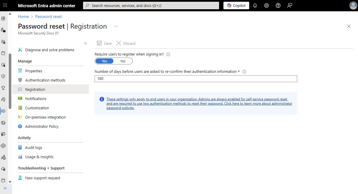Require users to register for self-service password reset when they sign in