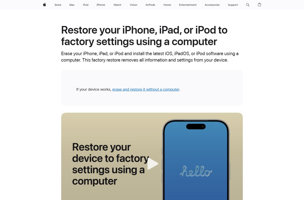 Restore an iPhone in a boot loop to factory settings using a computer
