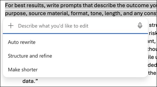Rewrite content with Bing AI using Copilot edit options in Word