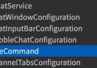 Roblox Studio Explorer showing a TextChatCommand selected under TextChatService