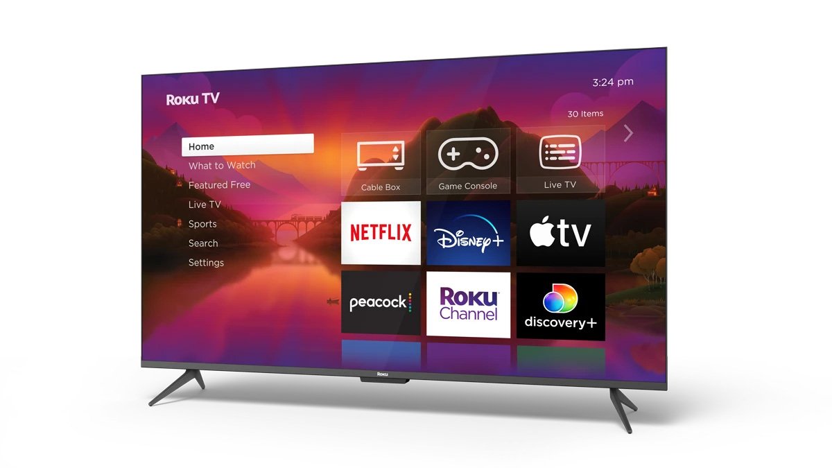 Roku TV home screen with Live TV and Roku Channel tiles