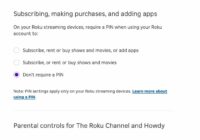 Roku account PIN/Parental control settings page with Create PIN button