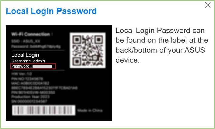 Router admin username and password printed on the label of the router