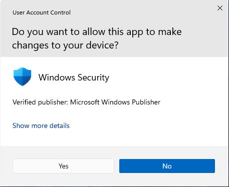 Run Microsoft Defender Offline scan on Windows 11 and approve the UAC prompt