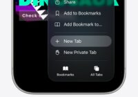 Safari menu on iPhone with New Tab highlighted above New Private Tab