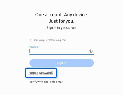 Samsung account sign-in page with the Forgot password link highlighted