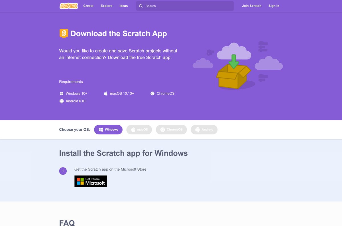 Official download page with the operating system chooser