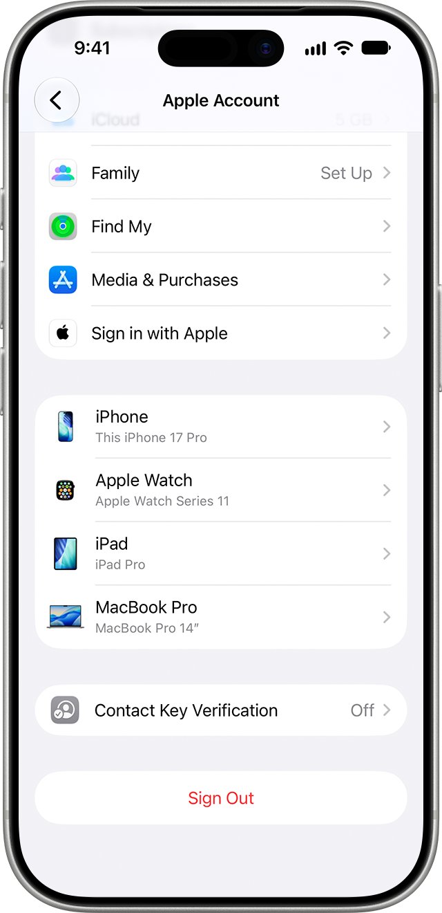 Secure compromised iCloud account by reviewing the device list on iPhone