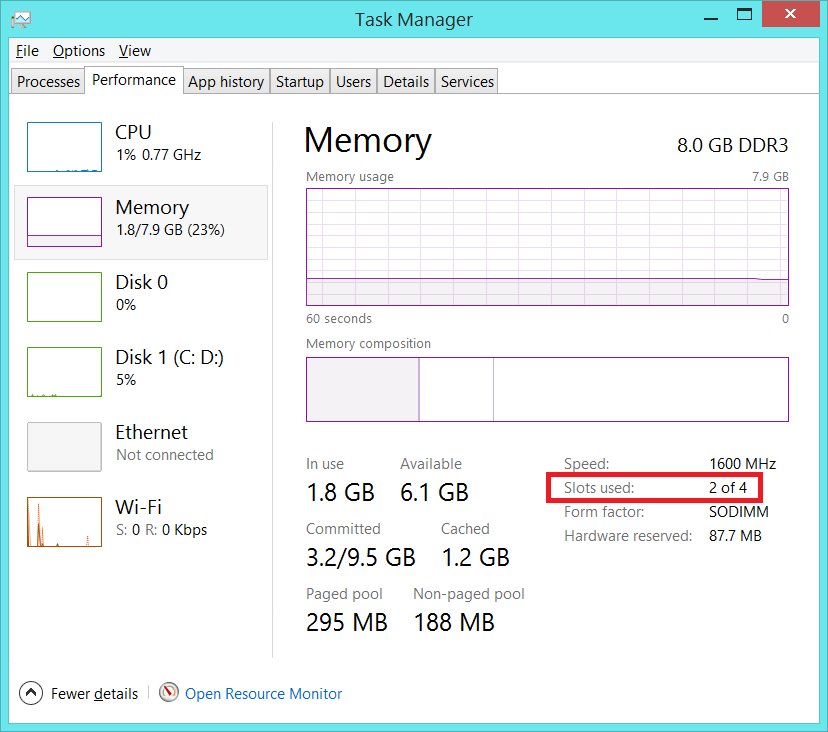 See how many RAM slots are used in Task Manager Memory tab